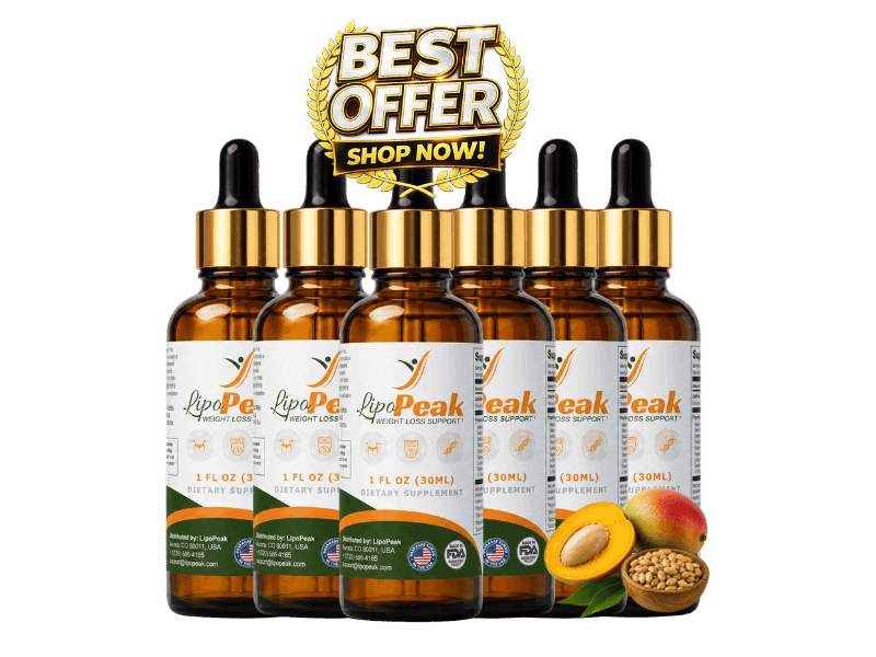 six LipoPeak bottles with natural ingredients and best offer badge
